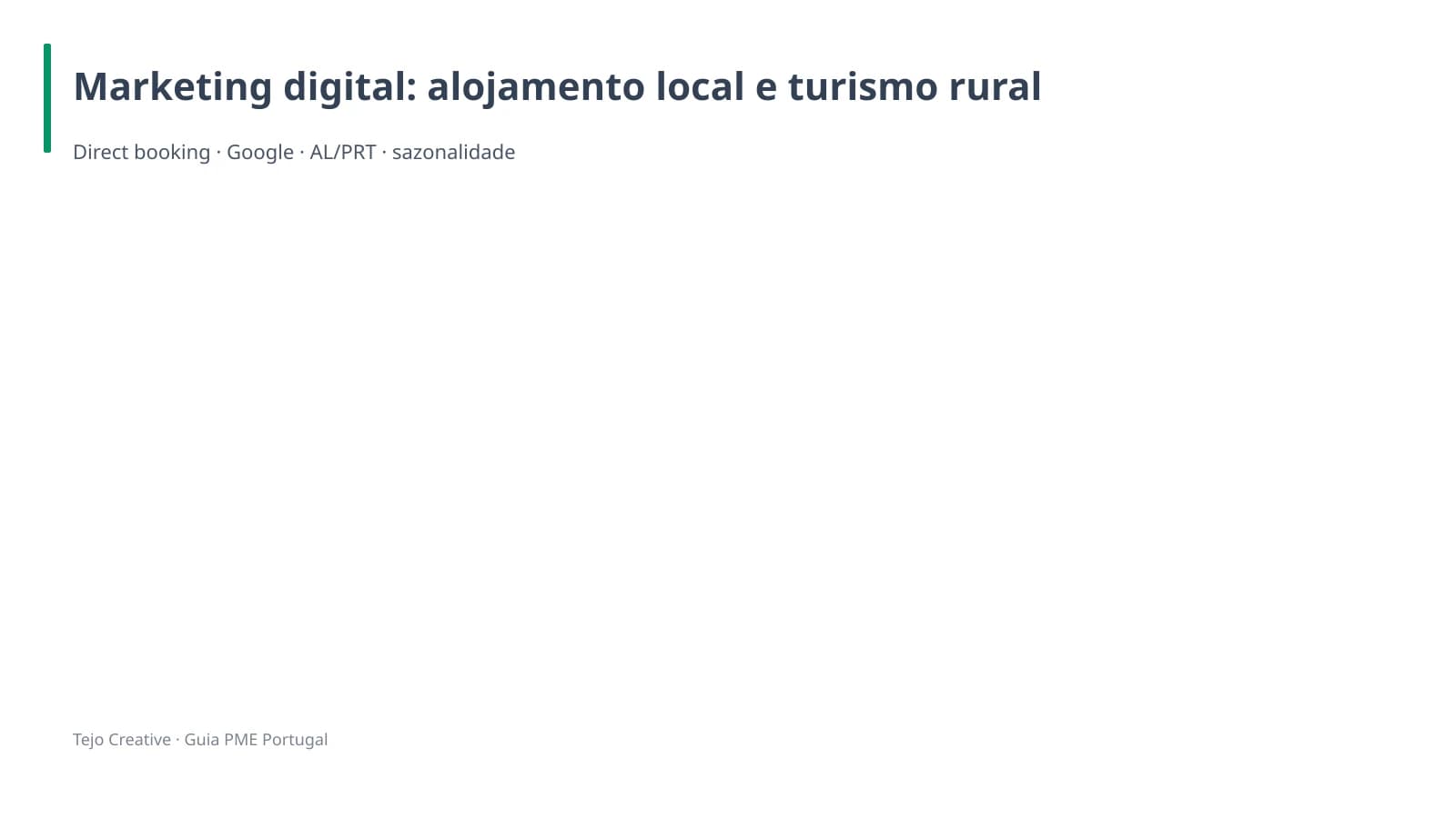 Infografia sobre marketing digital para alojamento local e turismo rural em Portugal com reservas directas, Google e sazonalidade.