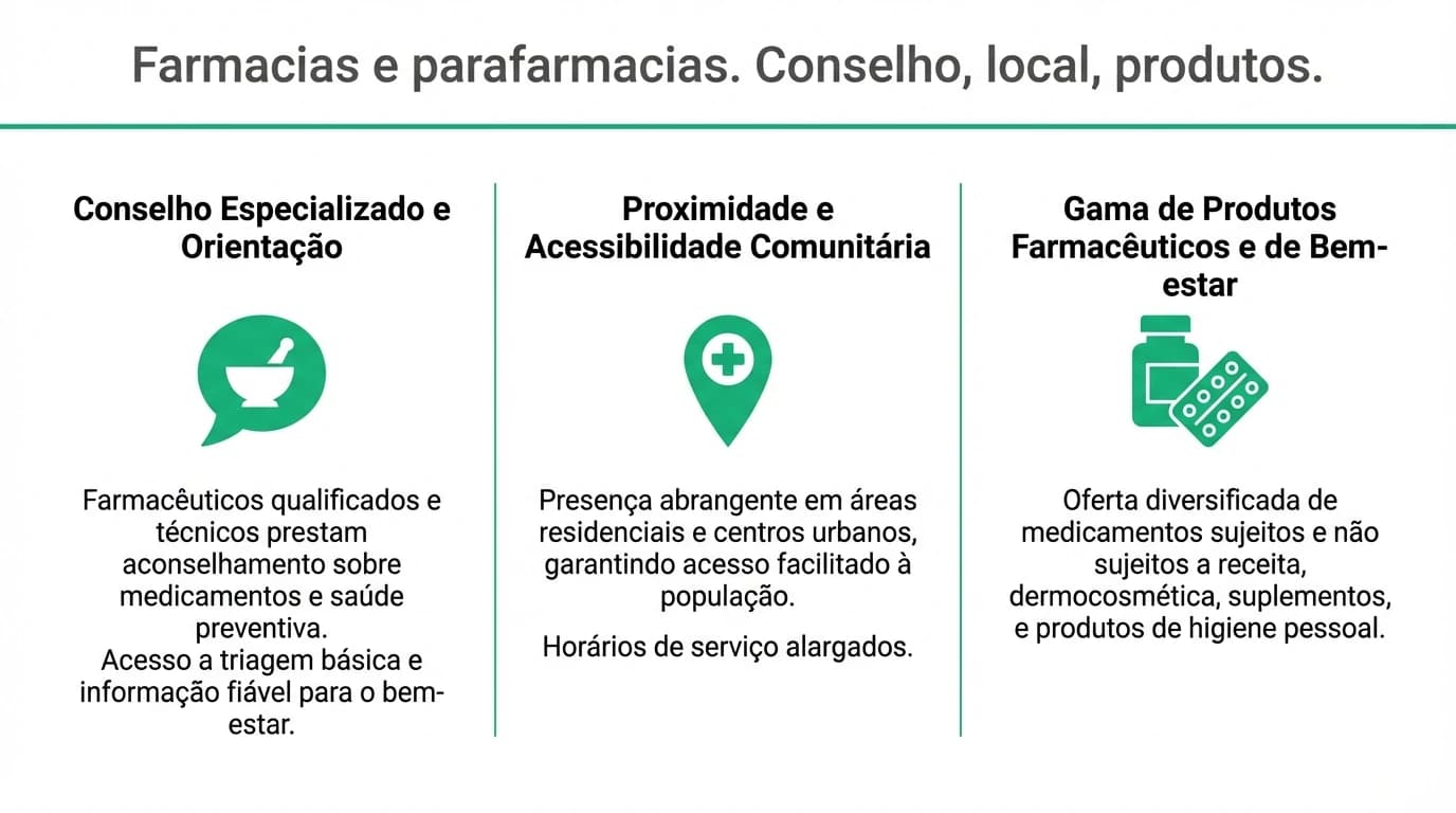 Infografia sobre marketing digital para farmacias em Portugal com Google local, servicos de conselho e canal online regulado.