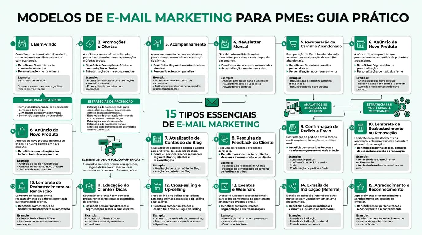 Infografia sobre templates de email marketing para PMEs em Portugal, destacando automação e segmentação.